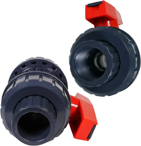 Vista 3 de Midline Valve Válvula de bola de unión verdadera de PVC resistente Manija rosa 1" FIP/Conexiones solvente Plástico gris (482UT100)