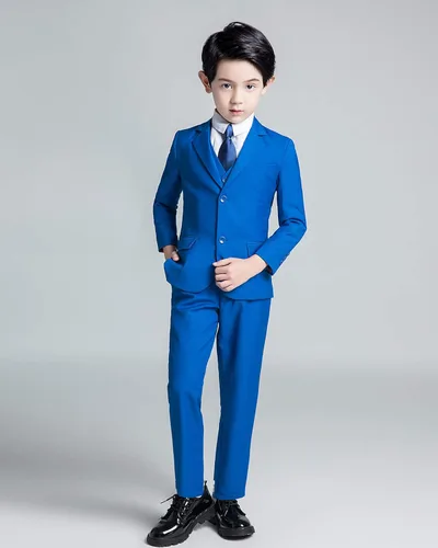 Vista 6 de YuanLu Conjunto de 5 piezas para niños, traje de niño de color azul rey