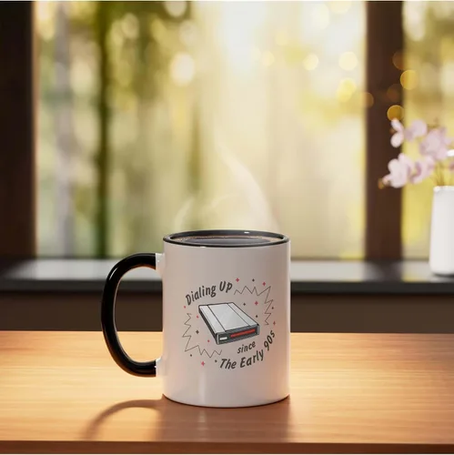Vista 3 de 90s Nostalgia Retro 90s Dial Up Internet Vintage Ceramic Mug, Black/White, 11oz
