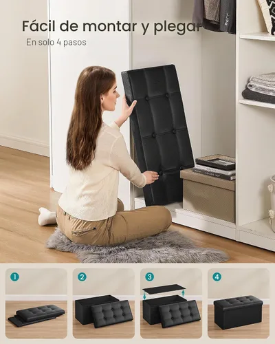 Vista 6 de Songmics Funda de piel sintética plegable – Banco de almacenamiento otomano reposapiés