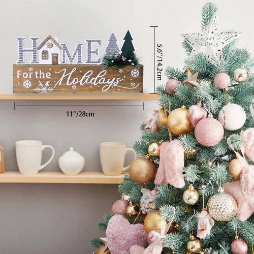 Vista 4 de Bloques de señalización navideña de madera, decoración de mesa con cita para el hogar, señal de bloque de centro de mesa de Navidad con copo