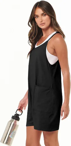 Vista 5 de ANRABESS Overol de verano para mujer, casual, holgado, sin mangas, con tirantes delgados, pantalones cortos, overol 2025 para vacaciones en la playa