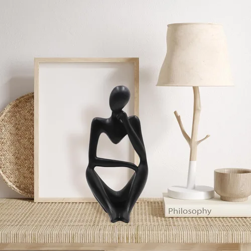 Vista 3 de Estatuas y esculturas de pensador Dnoifne, ornamentos de estatua de pensador de resina en negro, esculturas de estilo abstracto, regalos