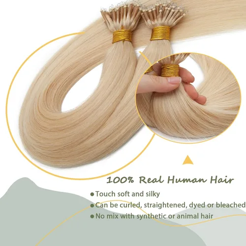 Vista 16 de SEGO Extensiones de cabello humano con micro cuentas, extensiones de cabello humano con micro bucle, lacio, natural, fusión fría, 1.76 oz/paquete