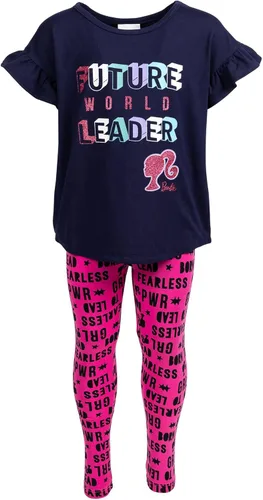 Vista 5 de Barbie Conjunto de camiseta y leggings con estampado de volantes, conjunto clásico a juego para niñas