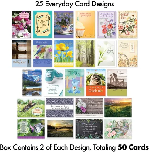 Vista 2 de Faithfully Yours Designer Greetings - Surtido de tarjetas inspiradoras en caja, "Of Good Courage" con versículos bíblicos de las Escrituras
