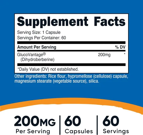 Vista 2 de Nutricost Cápsulas de dihidroberberina (200 mg, 60 cápsulas) - Metabolito más biodisponible de berberina