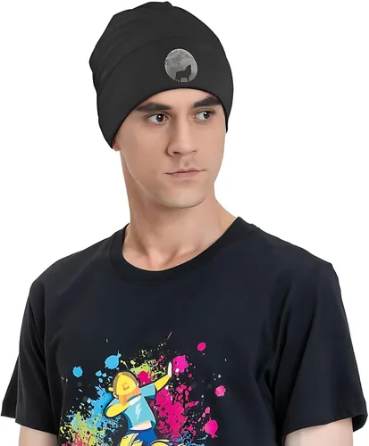 Vista 3 de Gorro de lana vikingo con diseño de lobo vikingo para hombre, impresión 3D, mito nórdico, Odin Fenrir para invierno, cálido, elástico, fino