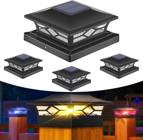 Vista 17 de APONUO - Luces solares para postes, paquete de 4, 2 modos de brillo, luces solares para postes automático encendido/apagado, impermeables