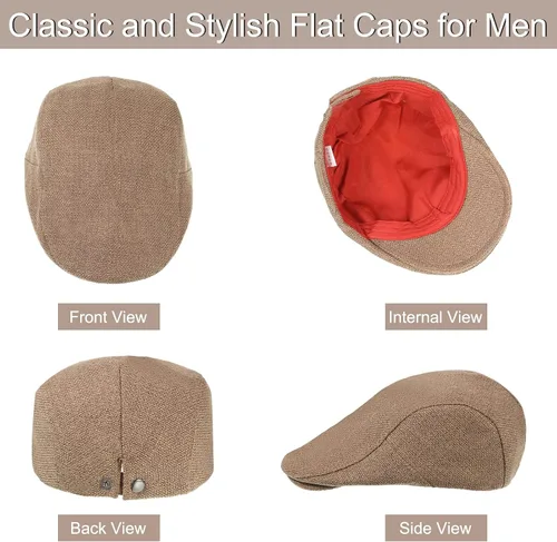 Vista 5 de 4 piezas de gorra plana suave ajustada Newsboy sombreros irlandeses para hombre, sombreros de conducción, sombreros de verano de algodón y lino