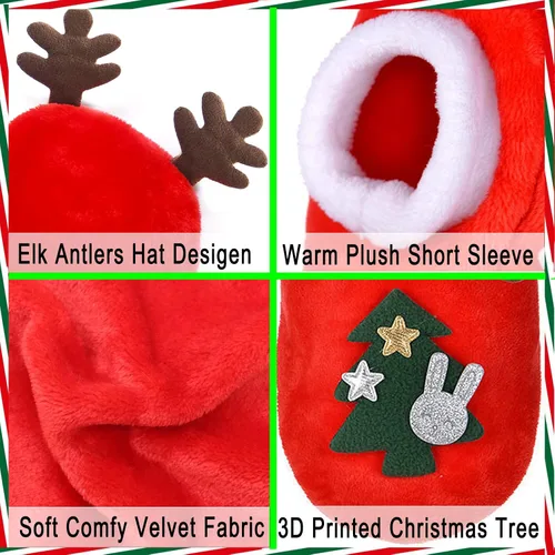 Vista 5 de Disfraces de Navidad para perros, abrigo de suéter para mascotas para clima frío, disfraz de reno de Papá Noel, sudadera con capucha de invierno
