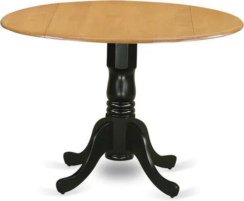 Vista 23 de East West Furniture DLT-BLK-T mesa de comedor redonda - con tapa redonda y 2 hojas desplegables y pata de pedestal, 42x29.5 pulgadas, acabado negro