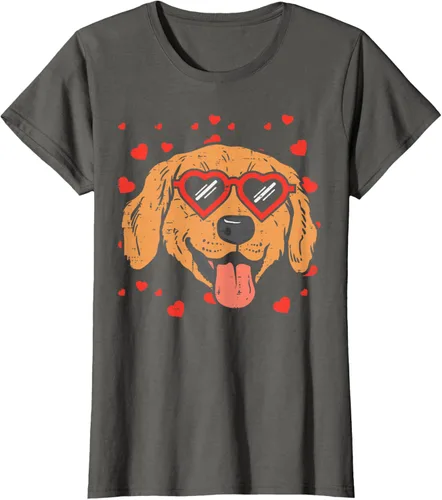 Vista 62 de Golden Retriever cara corazón gafas día de San Valentín perro regalo camiseta Negro