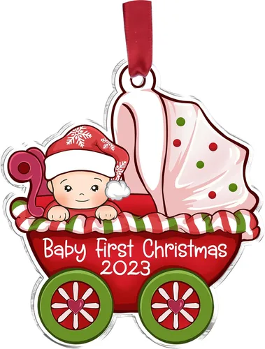 Vista 12 de Gossby Adorno de Navidad acrílico para la familia de 3 – Adorno de madera para la primera Navidad del bebé – Nuestra primera Navidad como familia