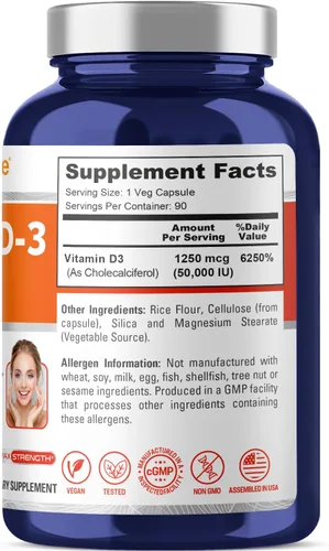 Vista 2 de NusaPure Vitamina D3 50,000 UI 90 Cápsulas Vegetales (sin OGM)