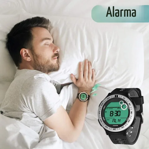 Vista 4 de Reloj para hombre, podómetro, reloj de buceo subacuático, 10 ATM, impermeable, con cronómetro de regazo y función de reloj despertador, formato