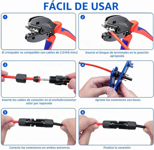 Vista 6 de Conector de Panel Solar, Kit de Herramientas de Crimpado Solar de 60 Piezas para Conectar Alambre de Cable de Panel Solar, Kit de Conectores Solares