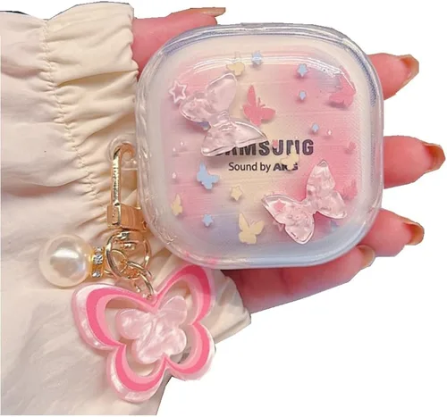Vista 6 de Funda para Galaxy Buds FE/2 Pro/Pro/Live/Bud 2, funda completa de auriculares de mariposa con flores transparentes, accesorio de auriculares