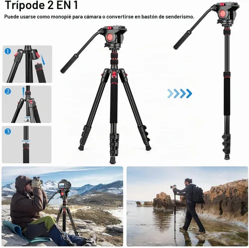 Vista 5 de Victiv Trípode para Cámara, Trípode de Video de 72" con Cabezal Fluido, Trípode de Aluminio de Servicio Pesado con Bolsa de Transporte, Trípodes