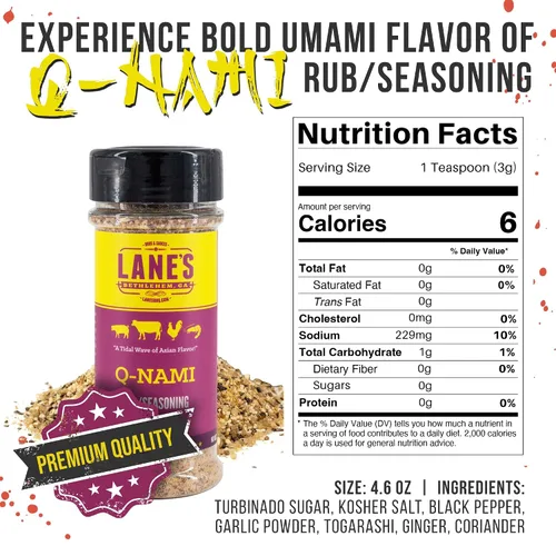 Vista 6 de Lane's BBQ Q-NAMI Rub Seasoning Sabor asiático Sin gluten Sin MSG ni conservantes (4 onzas)