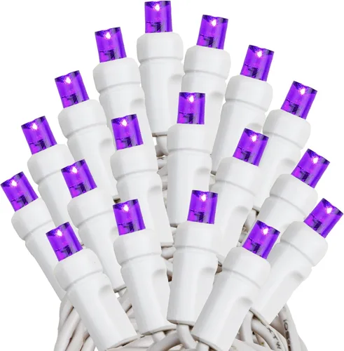 Vista 4 de Novelty Lights Guirnalda de luces navideñas de 11 pies, 50 bombillas LED moradas en cable blanco, espacio de 2.5 pulgadas, iluminación conectable