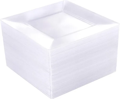 Vista 11 de WDF 60 platos de plástico transparente – Platos cuadrados desechables para postre/ensalada – Plato de plástico de 7 pulgadas para aperitivos de boda