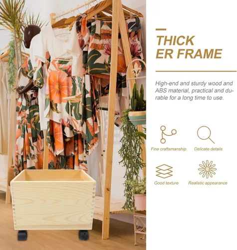 Vista 5 de Cabilock Caja de almacenamiento de madera con tapa y ruedas, organizador portátil de artículos diversos, contenedor de almacenamiento para el hogar