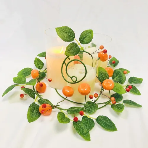 Vista 3 de Paquete de 2 flores artificiales de vid de mandarina (13 pies), guirnalda de kumquat de naranjas frutales para boda, arco, fiesta, jardín, A-1010