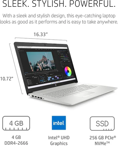 Vista 11 de HP PC portátil 17, Intel Core de 11 generación, 4 GB de RAM, SSD de 256 GB, gráficos UHD, pantalla HD+ de 17.3 pulgadas, Windows 11 Home, combo