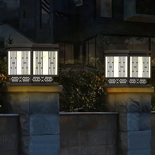 Vista 7 de Luces de poste para exteriores, lámpara de columna cuadrada de acero inoxidable con imitación de mármol, luz de valla impermeable para exteriores