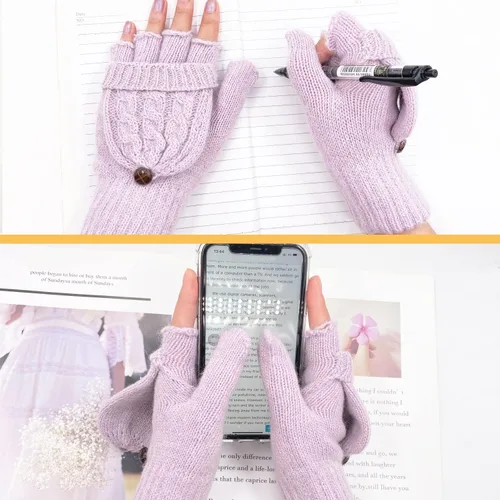 Vista 82 de Beurlike Guantes de invierno para mujer, de lana cálida, a prueba de viento, convertibles, sin dedos