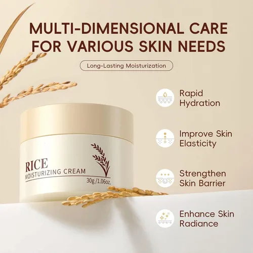 Vista 5 de Set de cuidado de la piel - Crema hidratante facial de arroz y suero de arroz (2 productos) hidratante para cara, objetivos hidratantes, sequedad
