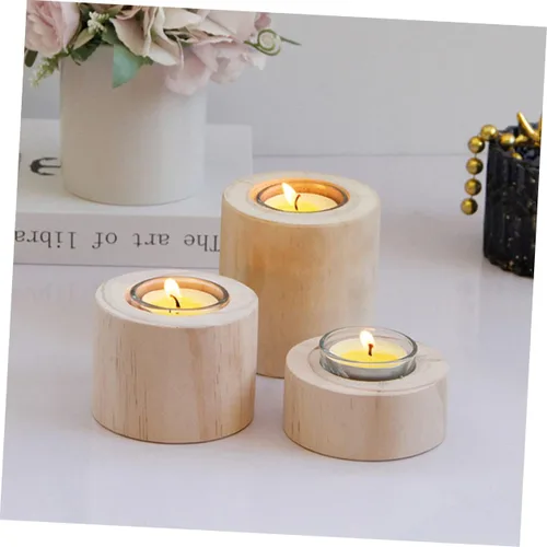 Vista 8 de PRETYZOOM Juego de 3 portavelas de madera elegante para velas de té y decoración del hogar