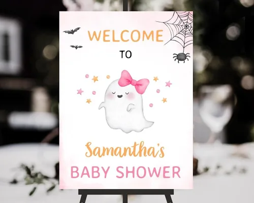 Vista 29 de Personalized Halloween Baby Shower Welcome Sign, A Little Boo Baby Shower Welcome Sign, Pumpkin Decorations,girl, Halloween Decor 12" X 18" (Small)