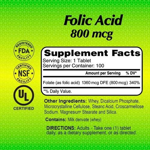 Vista 4 de ALFA VITAMINS Suplemento dietético de ácido fólico de 800 Mcg, folato natural, ayuda a apoyar la salud cardiovascular, el metabolismo, el cerebro