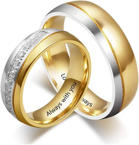 Vista 11 de OPALSTOCK - Juego de anillos de compromiso personalizados para parejas con corazón a juego para él y para ella multicolor/fantasía (Adjustable)