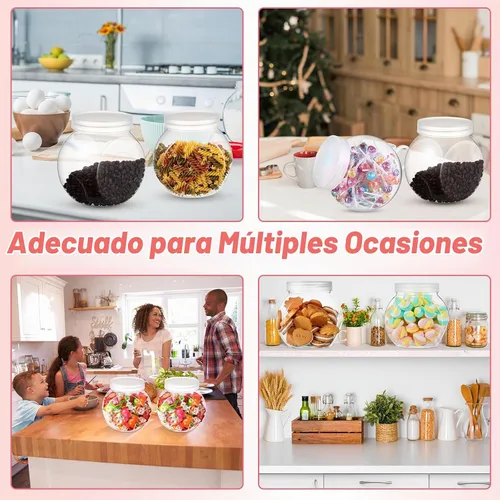 Vista 4 de Umigy 2 juegos de tarros de plástico transparente para dulces con tapas y cucharas, tarros de galletas transparentes de 42 onzas para despensa