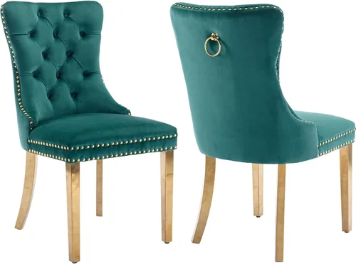 Vista 27 de Juego de 2 Sillas de Comedor Modernas de Mediados de Siglo, Tapizadas en Terciopelo Beige con Respaldo Acolchado, Sillas de Cocina y Comedor, Patas