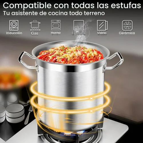 Vista 3 de Olla de acero inoxidable con tapa, olla grande de 20 cuartos de galón, olla resistente de tres capas de grado comercial y ollas para hervir, cocinar