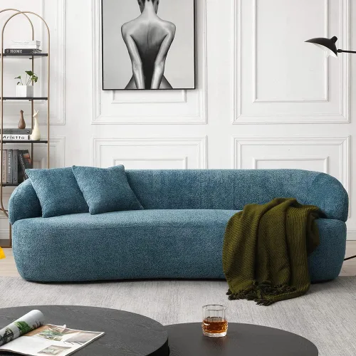 Vista 6 de Sofá curvado de 86.6 pulgadas, sofá modular Boucle moderno de 3 plazas, cómodo sofá tapizado en la nube de 3 asientos con almohadas para sala
