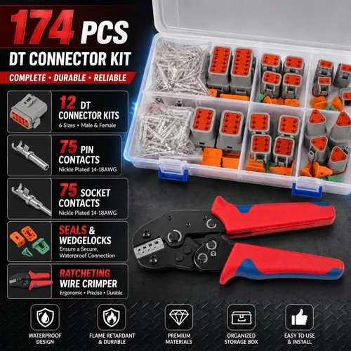 Vista 8 de 174Pcs 12 Kits Kit de Conectores DT Con Alicate de Crimpado para Conectores Deutsch, Conectores de 2 3 4 6 8 12 Pines Conectores Eléctricos