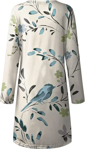 Vista 4 de Vestido de manga larga suelto casual para mujer