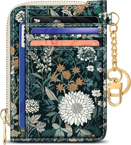Vista 39 de GIANCOMICS Cartera delgada con tarjetero para mujer, funda pequeña con bloqueo Rfid, llavero de bolsillo delgado con cremallera curvada, tarjetero