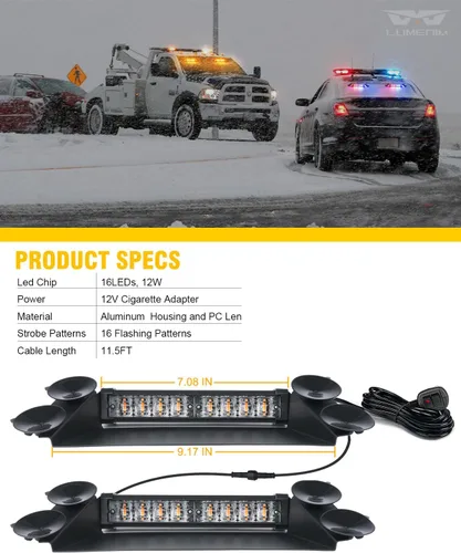 Vista 7 de LUMENIX Barras de Luces Estroboscópicas LED de Emergencia para Salpicadero de Aluminio, Advertencia de Seguridad para Parabrisas Delantero