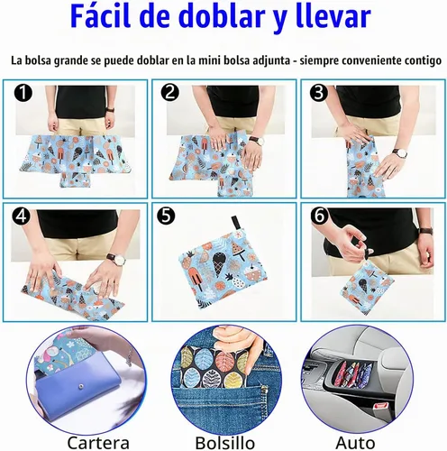 Vista 5 de ATAMET Paquete de 9 bolsas de comestibles reutilizables, bolsas de compras plegables, bolsas de nailon resistentes, bolsas de tela Ripstop Elegante