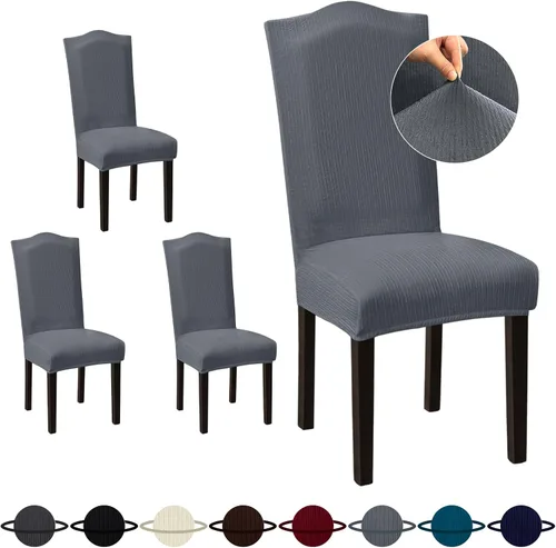 Vista 15 de Sufdari Juego de 4 fundas para sillas de comedor, color beige, antideslizantes, de elastano, elásticas, para comedor, hotel (Grande)
