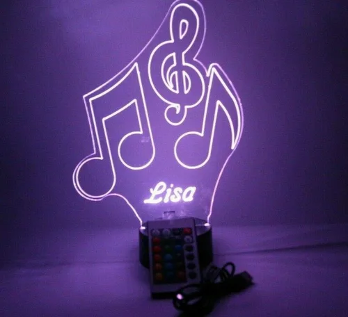 Vista 2 de MIRROR MANIA Notas musicales triples, instrumento musical, cantante, jugador, luz nocturna, grabada con LED, nombre personalizado, regalo