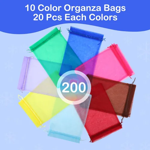 Vista 2 de Funtery - 200 bolsas grandes de organza multicolor, bolsas de regalo con cordón transparente de 8 x 12 pulgadas, bolsas de malla reutilizables