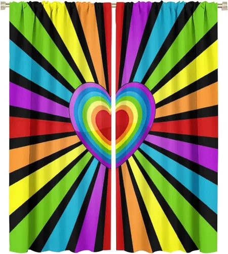 Vista 63 de Cortinas opacas abstractas de arco iris, pintura de color arcoíris con gotas, diseño gráfico creativo con bolsillo para barra, para sala de estar