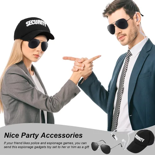 Vista 4 de Juego de 6 piezas de juguete para cosplay, disfraz secreto, incluye tapones para los oídos, gafas de sol de tubo acústico y sombrero de seguridad